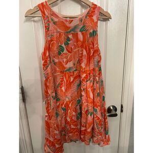 GB Girls Orange Tropical Leaf Print Tiered Sleeveless Dress XL k7038